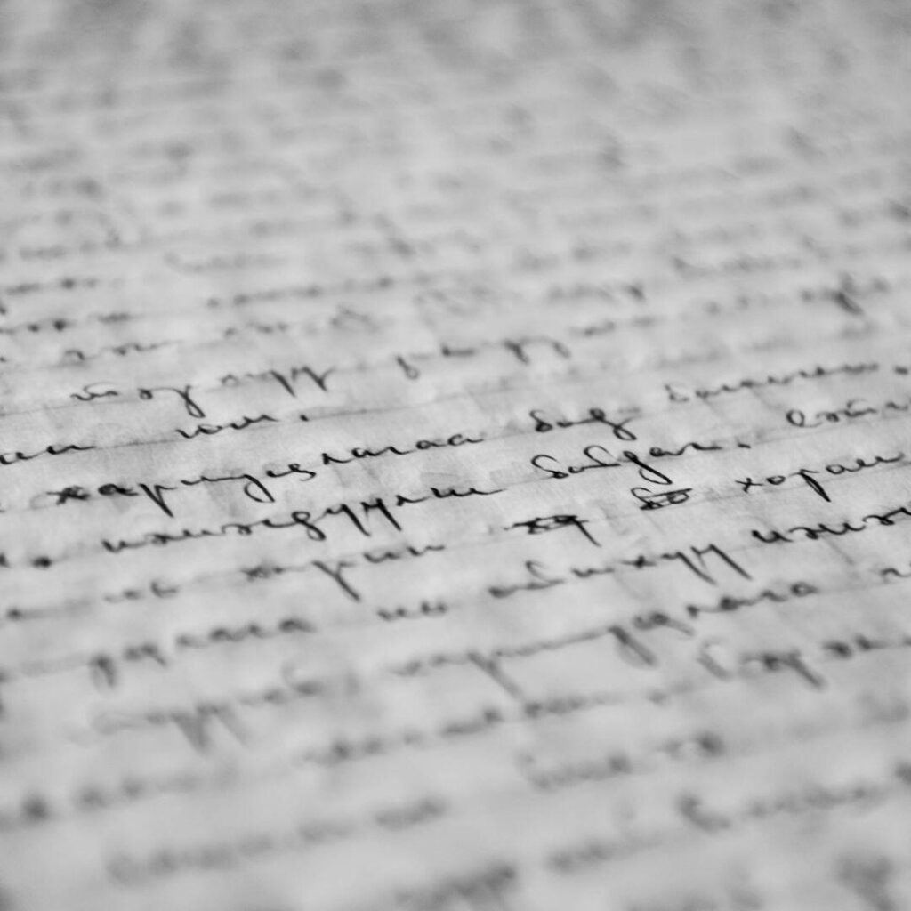 A paper with cursive writing of  a short story.