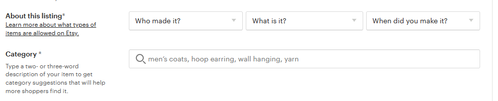 Section on Etsy where you tell about your listing. 