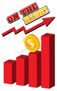 Image demonstrating high profit margins as money is on the rise.  Four read blocks increasing in size.